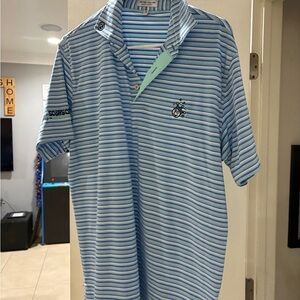 Peter Millar Light Blue and White Striped Scotty Cameron Polo